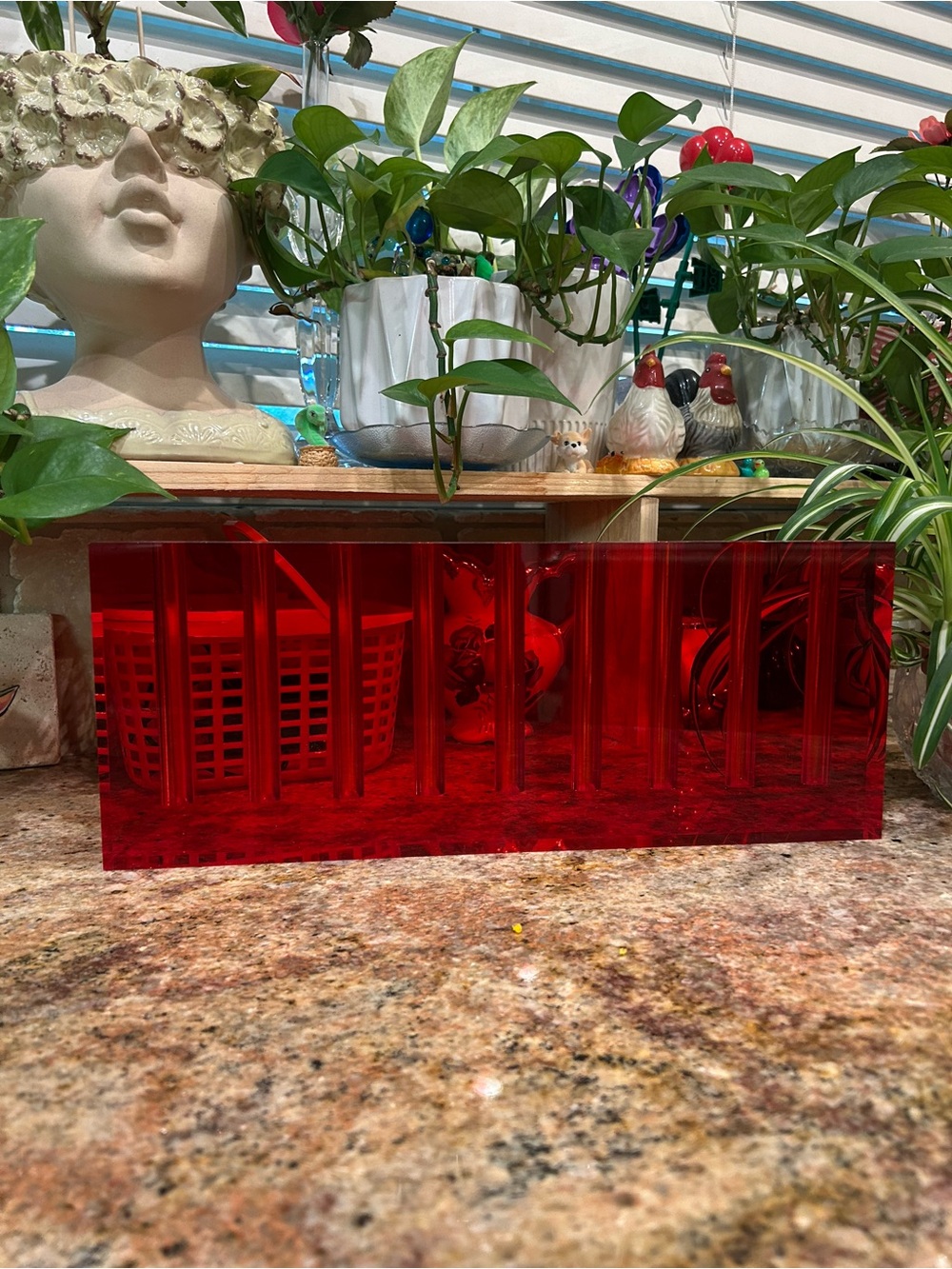 red acrylic (lucite) 9-branch oil menorah